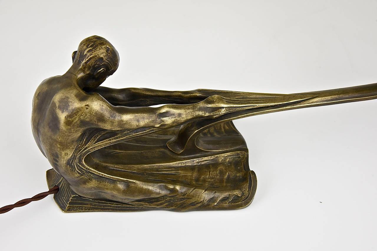 20th Century Art Nouveau Bronze Lamp with Male Nude by Wetzel, 1900