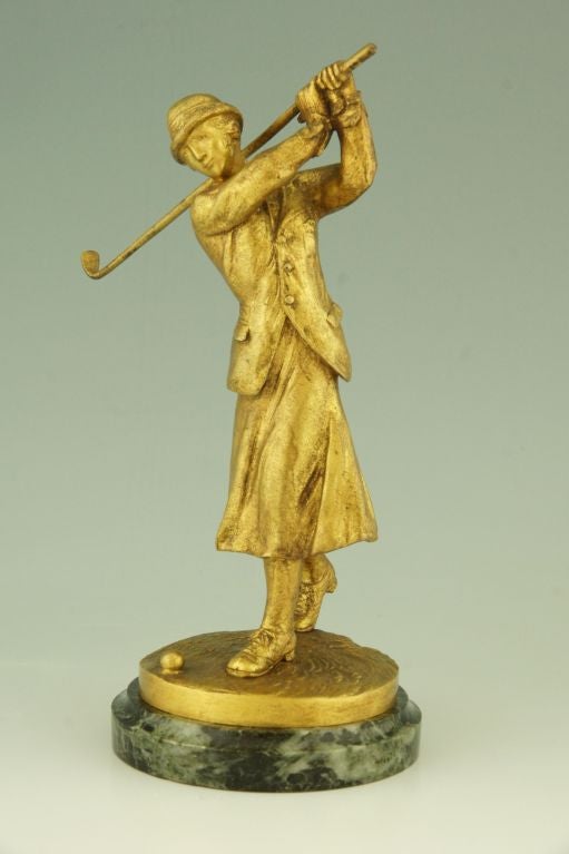 French Art Deco Bronze Lady Golfer by José Dunach.