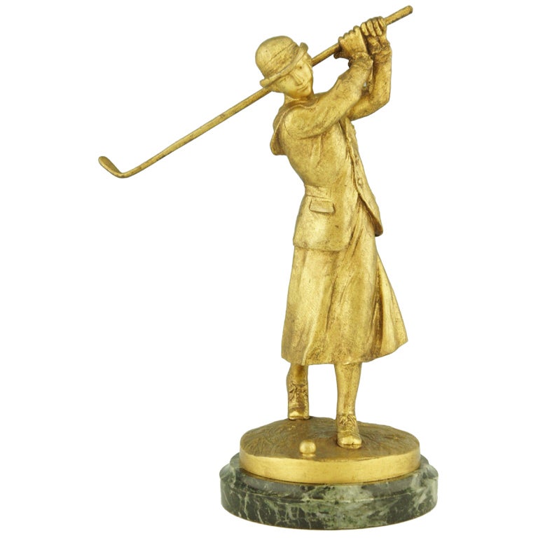 Art Deco Bronze Lady Golfer by José Dunach.