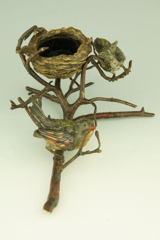 Antique Vienna Bronze Birds on a Branch with Nest In Good Condition In Antwerp, BE
