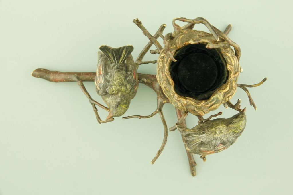 Antique Vienna Bronze Birds on a Branch with Nest 1