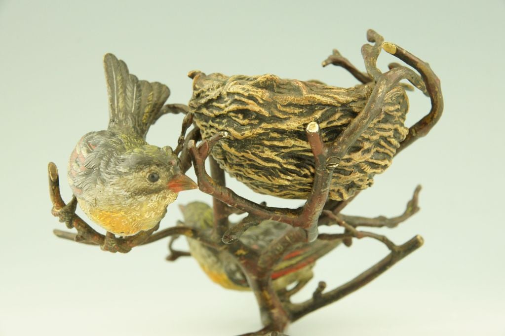Antique Vienna Bronze Birds on a Branch with Nest 3