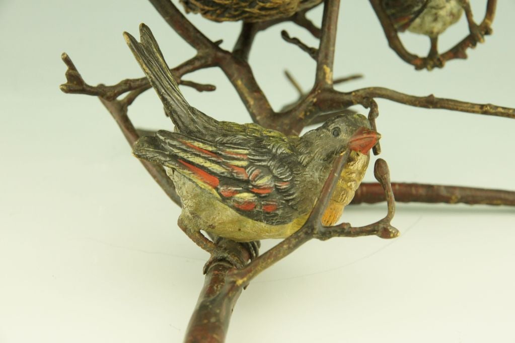 Antique Vienna Bronze Birds on a Branch with Nest 4