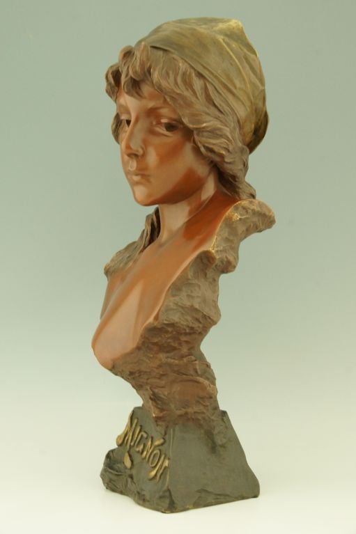 French Art Nouveau Bronze Bust Mignon by E. Villanis