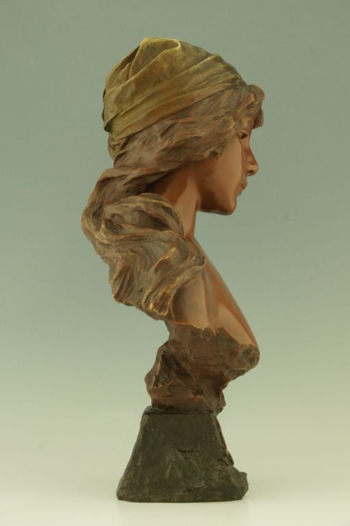 Art Nouveau Bronze Bust Mignon by E. Villanis 1