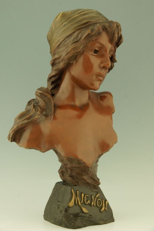 Art Nouveau Bronze Bust Mignon by E. Villanis 3
