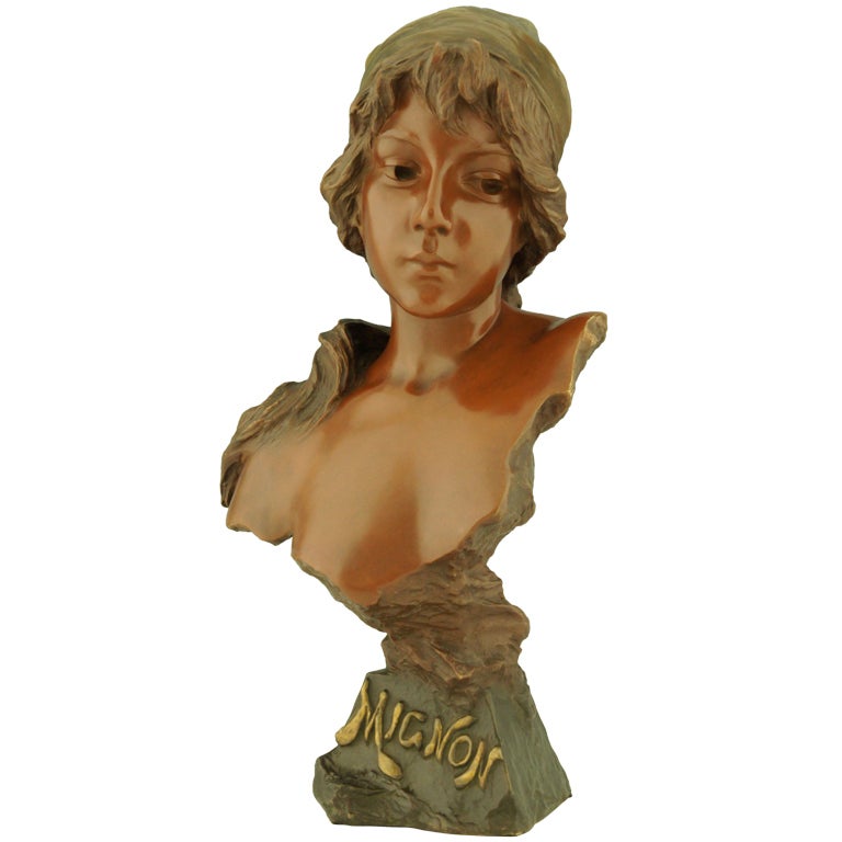 Art Nouveau Bronze Bust Mignon by E. Villanis