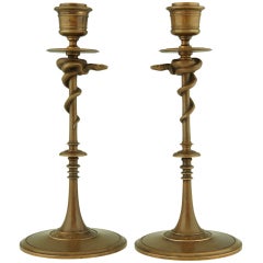 Antique Bronze Snake Candlesticks by Barbedienne