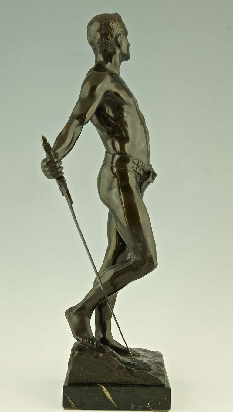 19th Century Antique Bronze Sculpture of a Sword Fighter by Karl P. Kowaclzewski, 1898