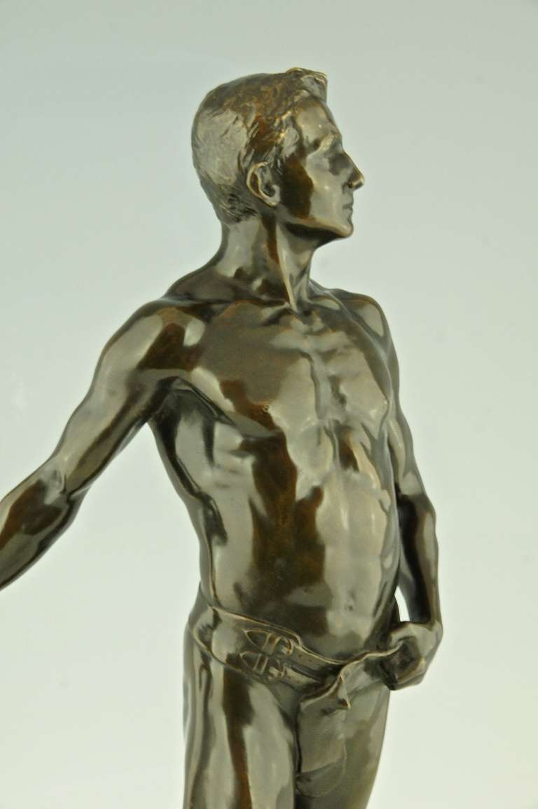 Antique Bronze Sculpture of a Sword Fighter by Karl P. Kowaclzewski, 1898 1