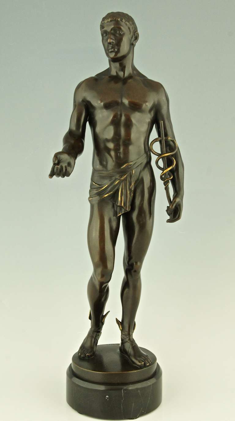 Antique Bronze of Hermes or Mercurius by Rudolf Kaesbach, Germany