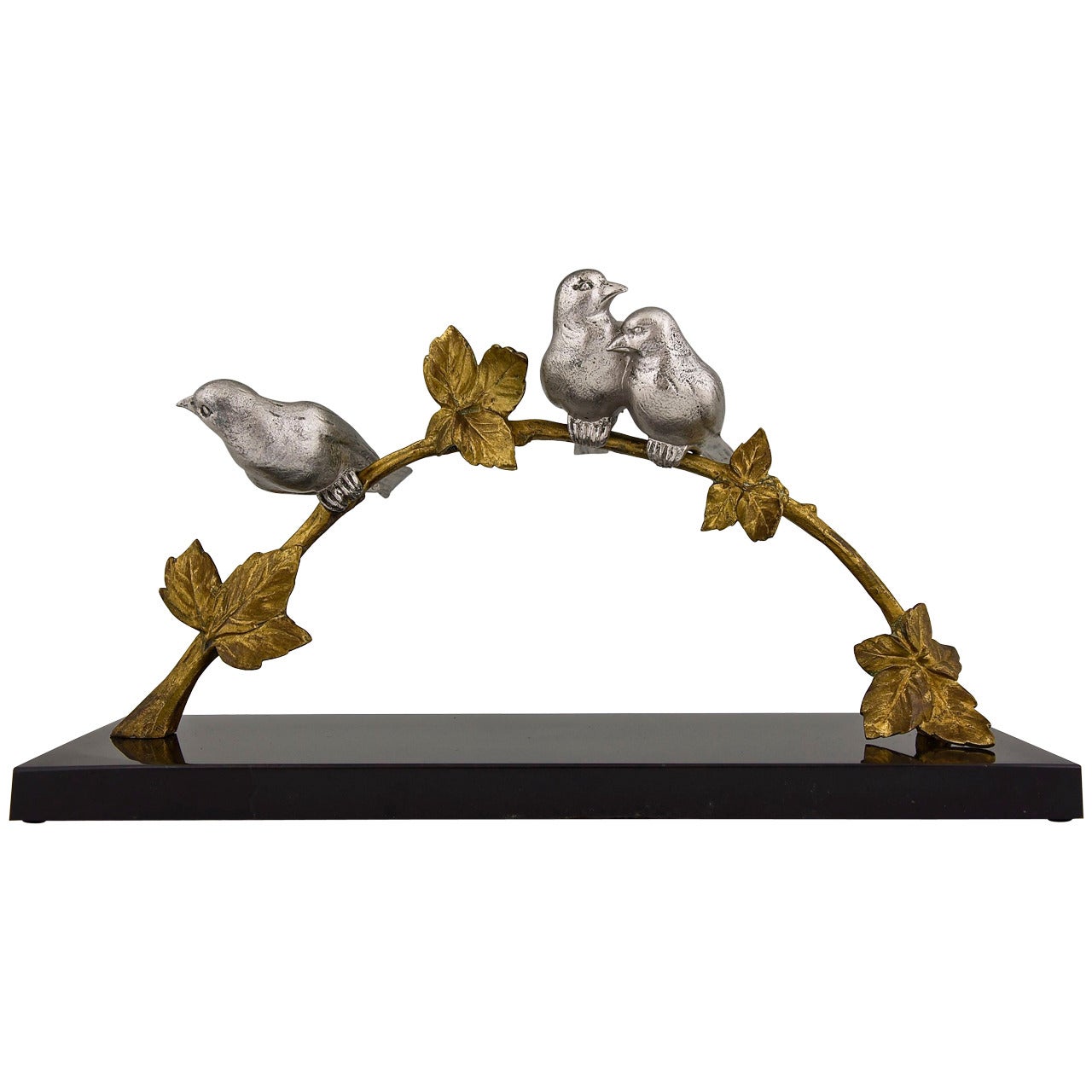 French Art Deco Bronze Sculpture of Three Birds by Varnier, 1930