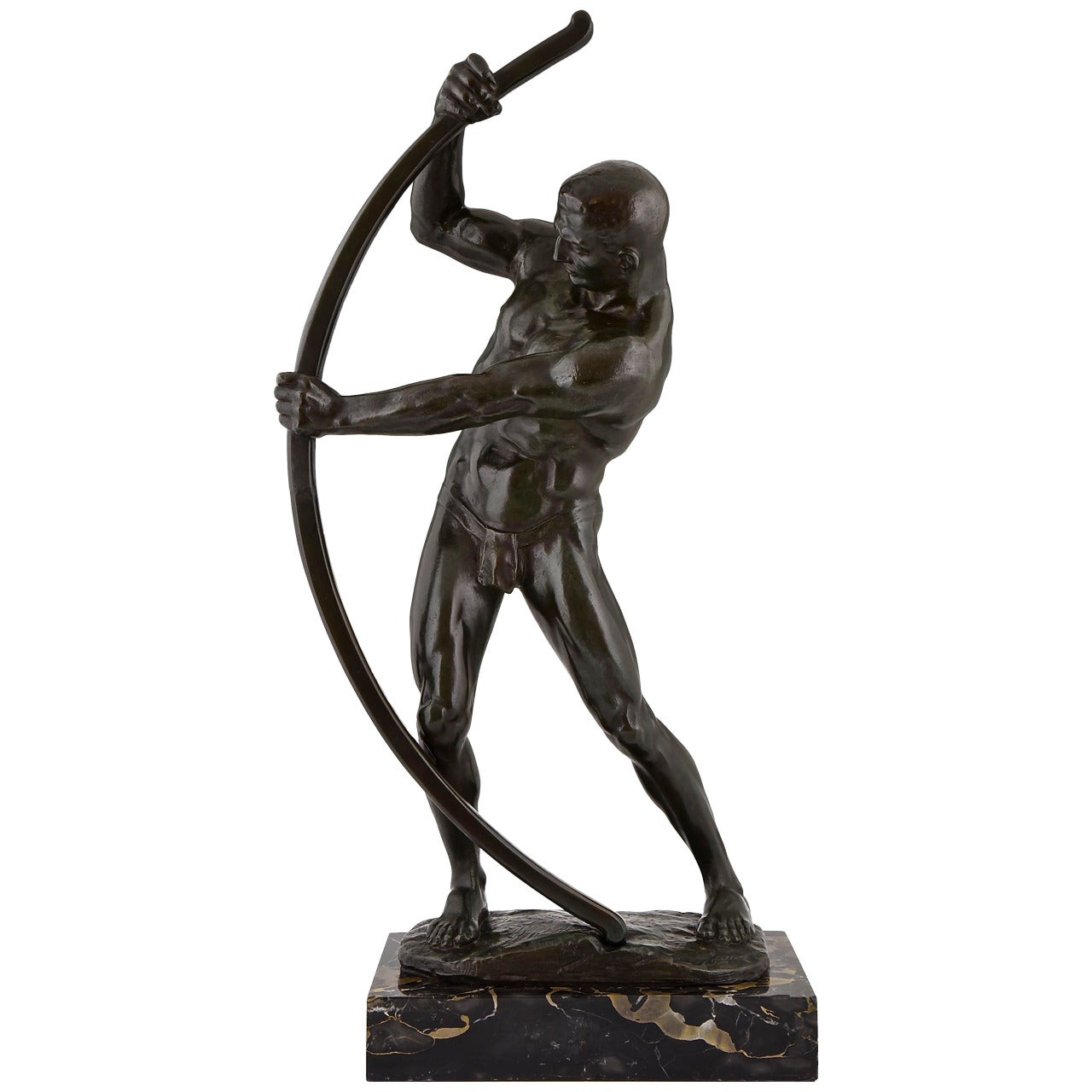 Art Deco Bronze Sculpture Male Nude with Bow by Muller Crefeld, 1920