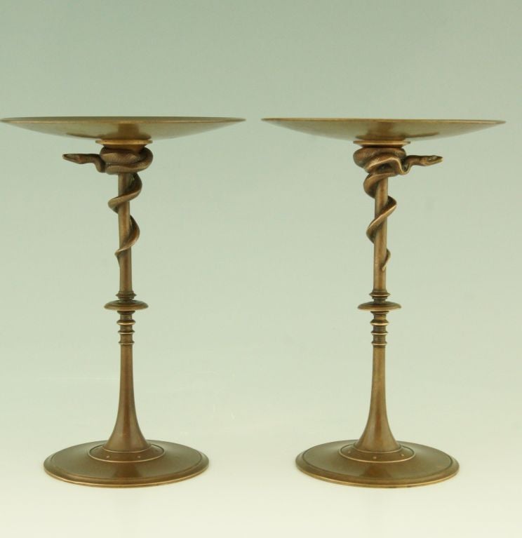 Antique Bronze Snake Tazzas by Barbedienne