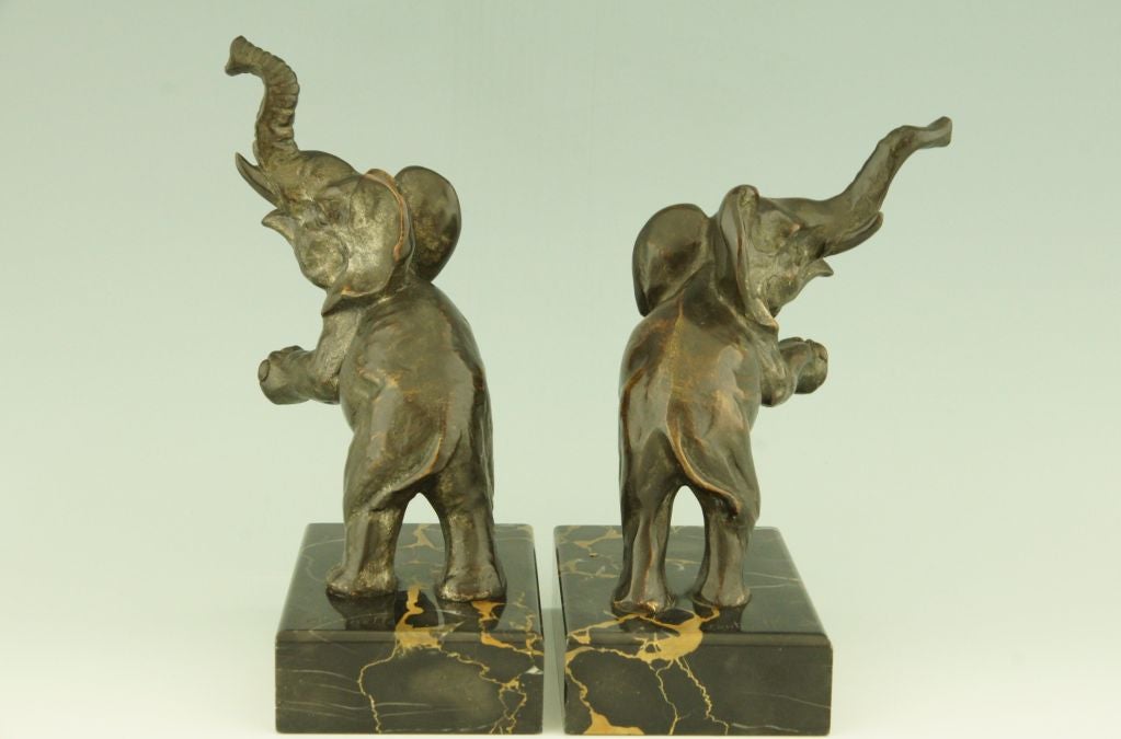 French Art Deco Bronze Elephant Bookends by Fontinelle