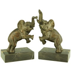 Antique Art Deco Bronze Elephant Bookends by Fontinelle