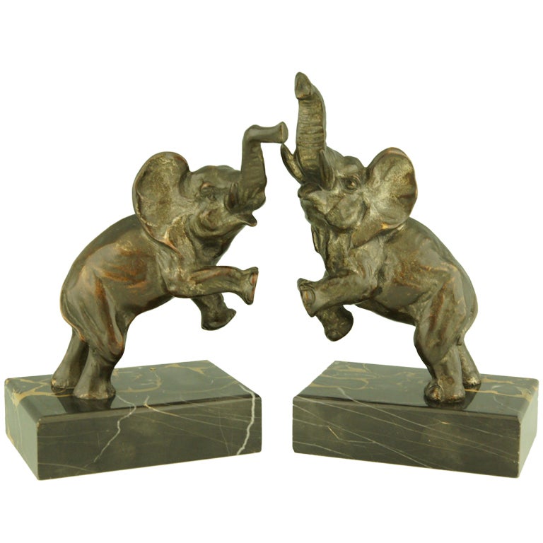 Art Deco Bronze Elephant Bookends by Fontinelle