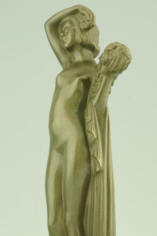 Art Deco Bronze sculpture of a Nude with Flowers by Zoltan Kovats 1930 4