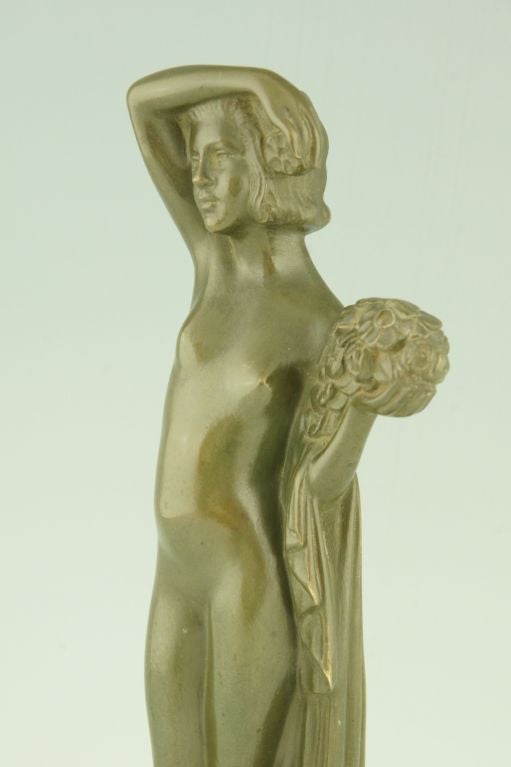Art Deco Bronze sculpture of a Nude with Flowers by Zoltan Kovats 1930 3