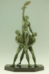 "Victory" Art Deco sculpture of 3 athletes by Pierre Le Faguays.