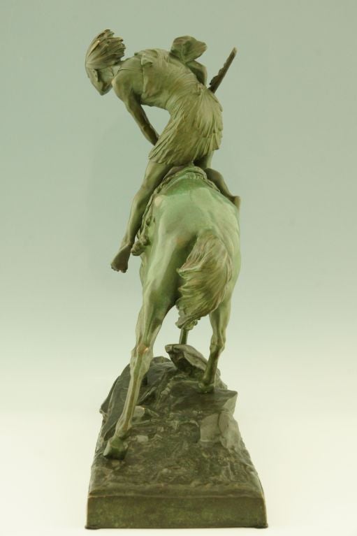 Art Deco Bronze of an Indian on a Horse by Edouard Drouot