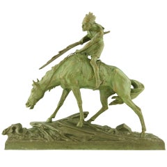 Bronze Art Déco d'un Indien sur un Cheval par Edouard Drouot