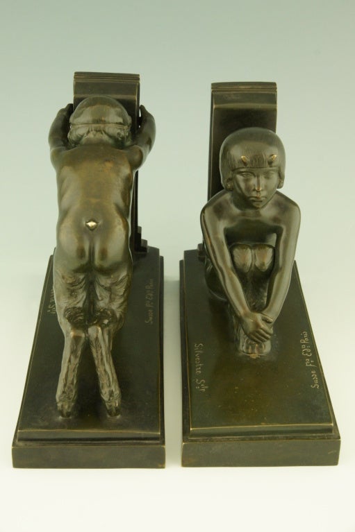 French Art Deco Bronze Satyr Bookends By Paul Silvestre, Susse Fréres