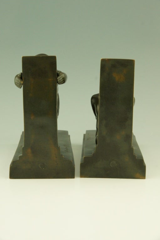Art Deco Bronze Satyr Bookends By Paul Silvestre, Susse Fréres In Good Condition In Antwerp, BE