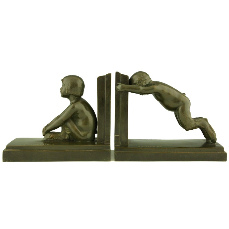 Art Deco Bronze Satyr Bookends By Paul Silvestre, Susse Fréres