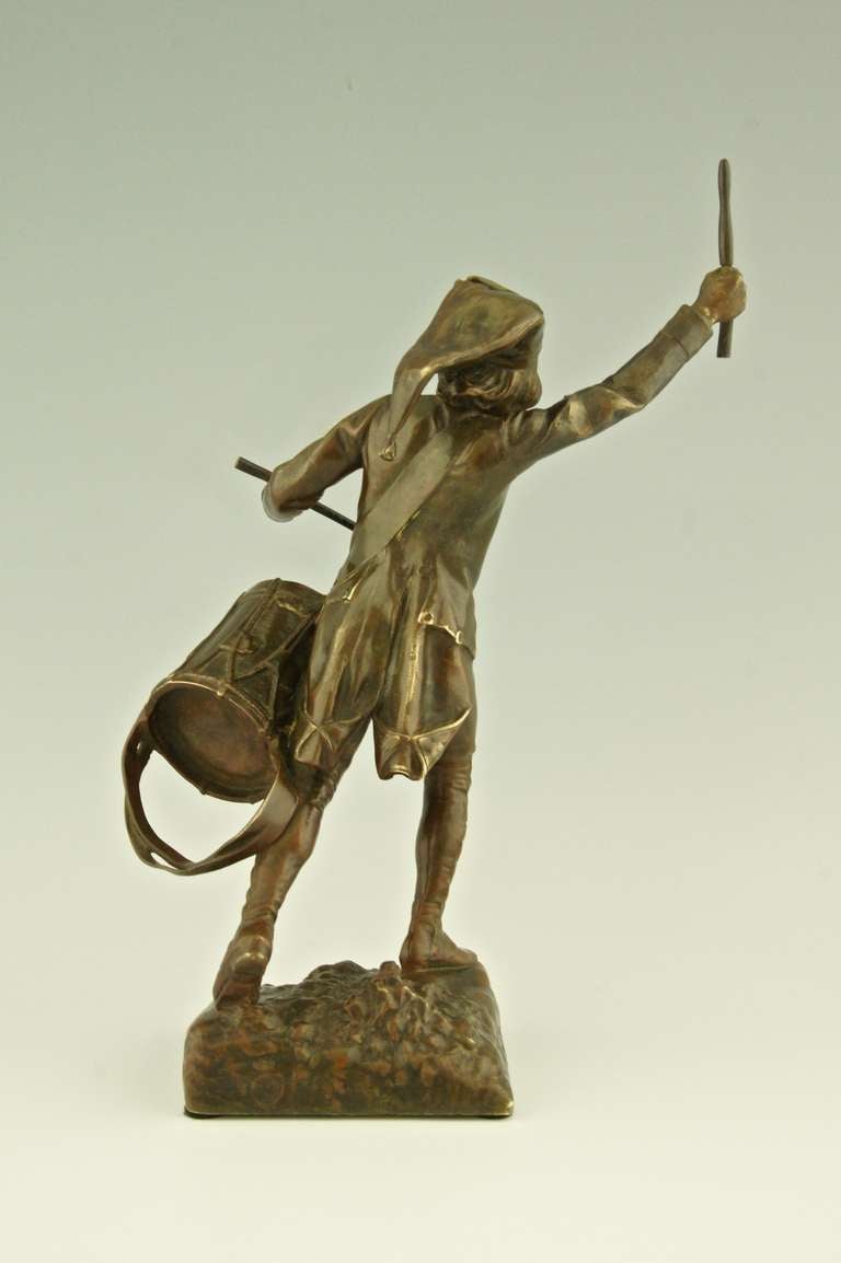 French A bronze of a drummer boy by Léon Fagel, France 1905.