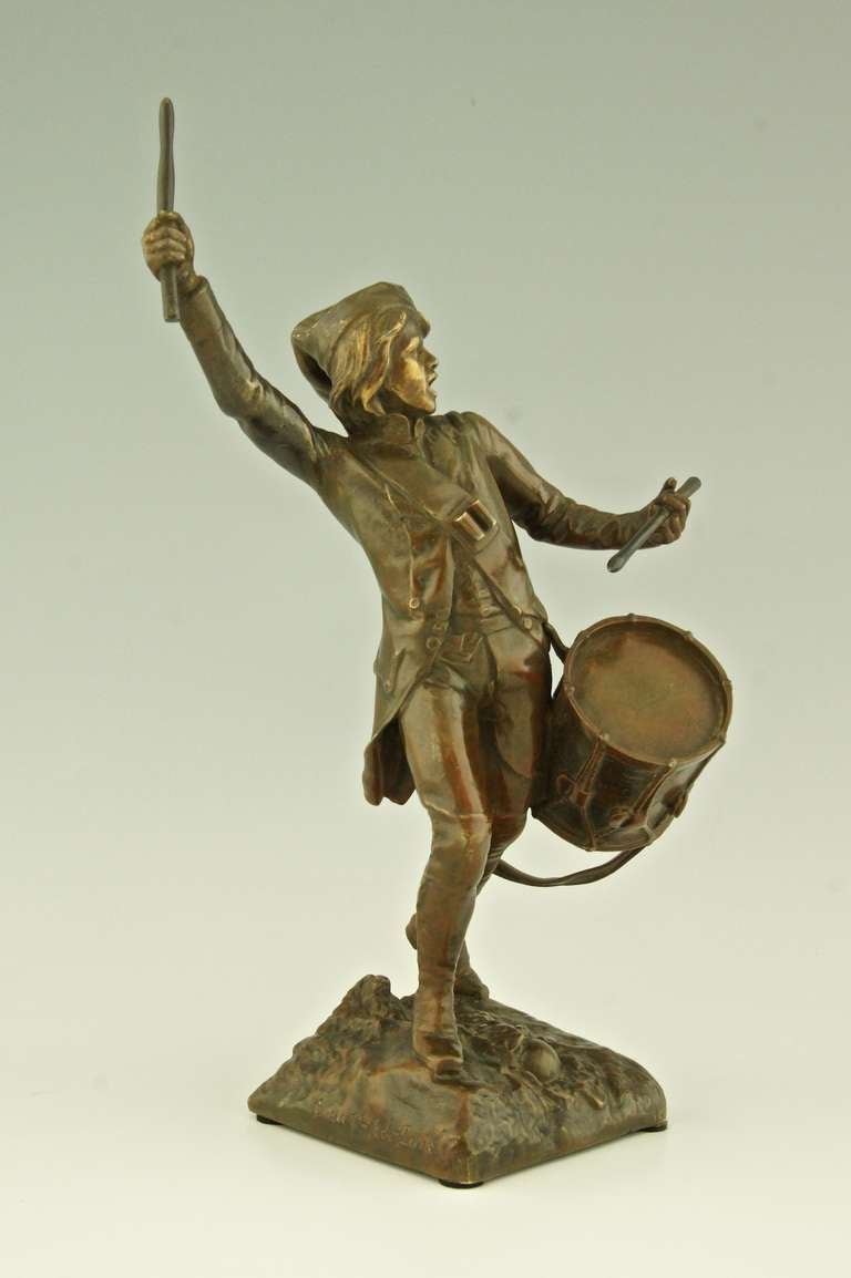 20th Century A bronze of a drummer boy by Léon Fagel, France 1905.