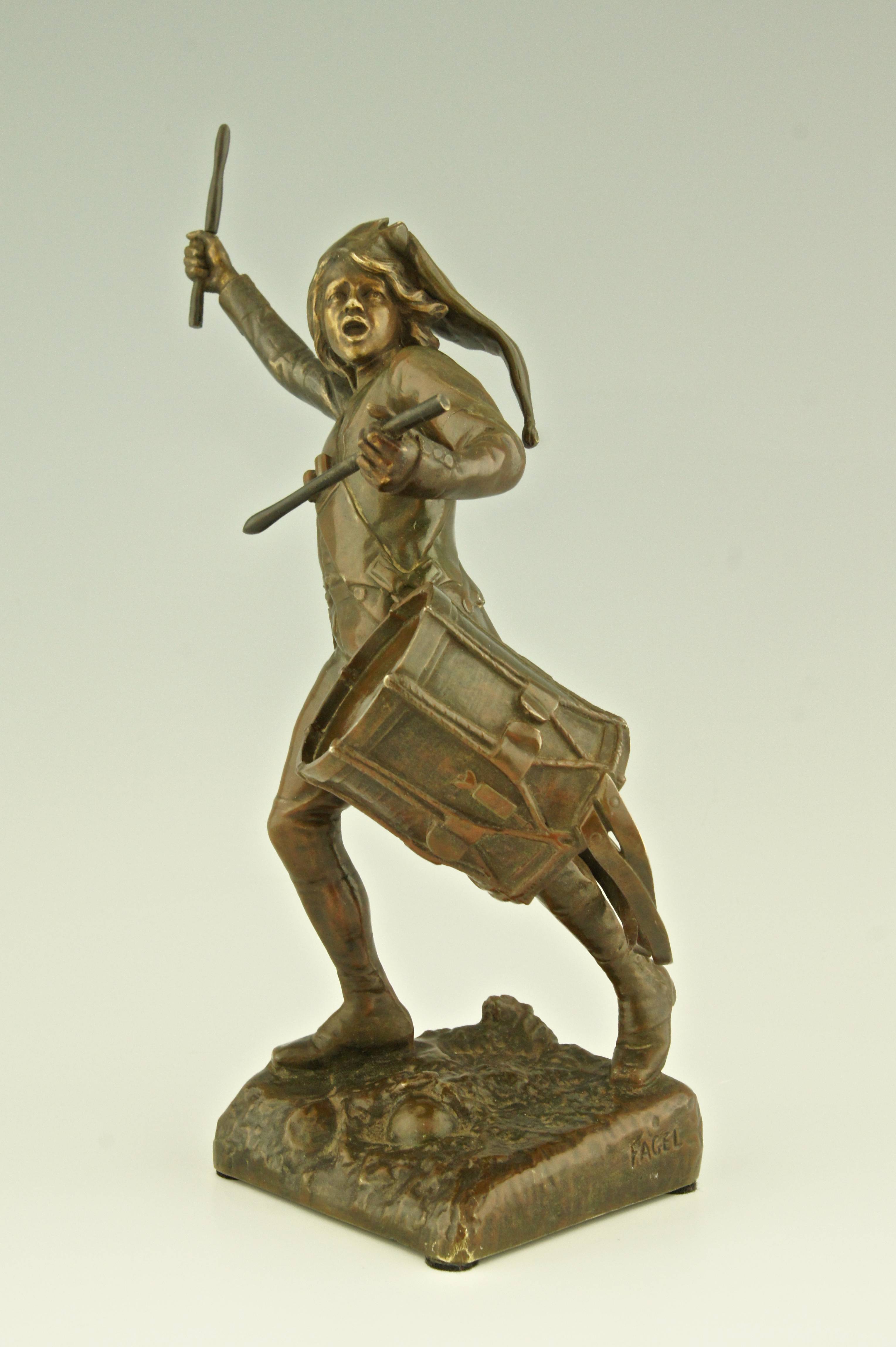 A bronze of a drummer boy by Léon Fagel, France 1905.