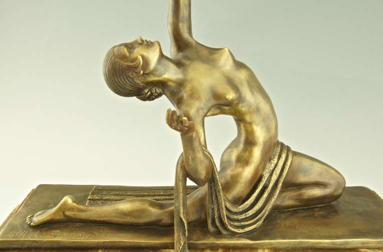 Patinated Art Deco bronze sculpture of a female archer by Marcel Bouraine 1930