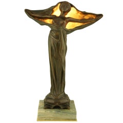 Antique Art Nouveau figural bronze lamp by Victorin Sabatier, France 1900.