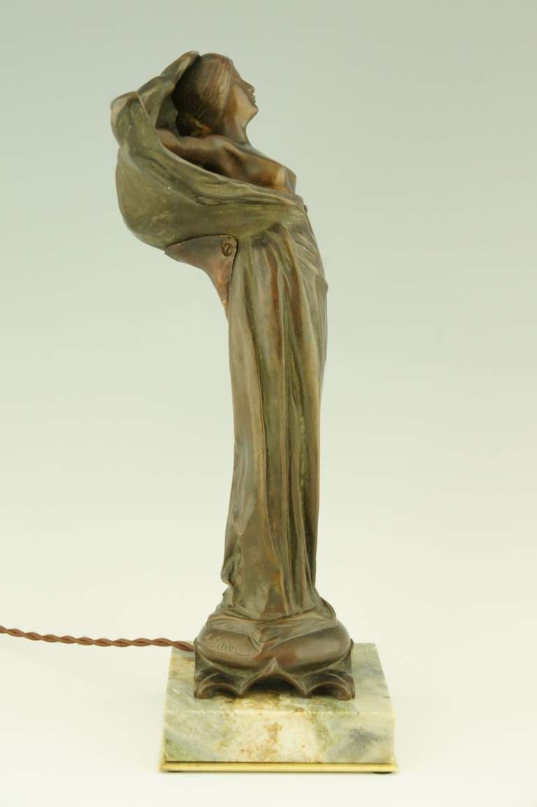 Bronze Art Nouveau figural bronze lamp by Victorin Sabatier, France 1900.