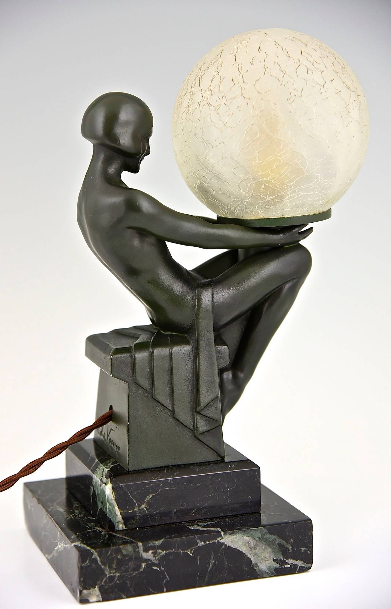 20th Century French Art Deco Lamp with Nude by Max Le Verrier, 1930