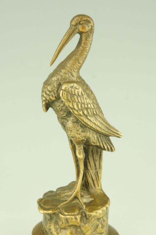 Art Deco Car Mascot of a Stork Standing on a Rock by Omerth 5