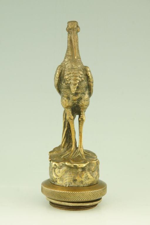 Mid-20th Century Art Deco Car Mascot of a Stork Standing on a Rock by Omerth
