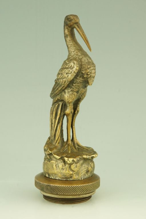Art Deco Car Mascot of a Stork Standing on a Rock by Omerth 1