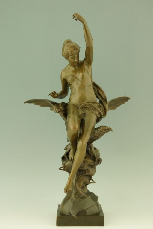 Fedex shipping:$ 325.

“Inspiration” Bronze sculpture of a woman on an eagle. 
Signed by Emile Louis Picault (1839-1915) Paris. 
Foundry mark: Colin et Cie. (stamp for bronzes cast from 1882-1898)

Literature:
“Les bronzes de XIXe siècle” by