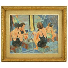 Art Deco Painting, Girls In Bathing Suits Playing Cards.