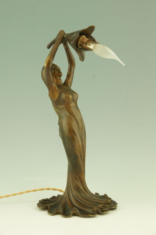20th Century Art Nouveau Bronze Lamp by Taupin d'Auge