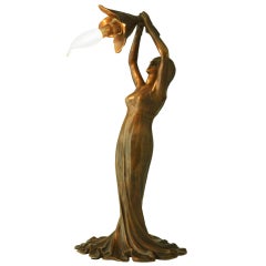 Art Nouveau Bronze Lamp by Taupin d'Auge