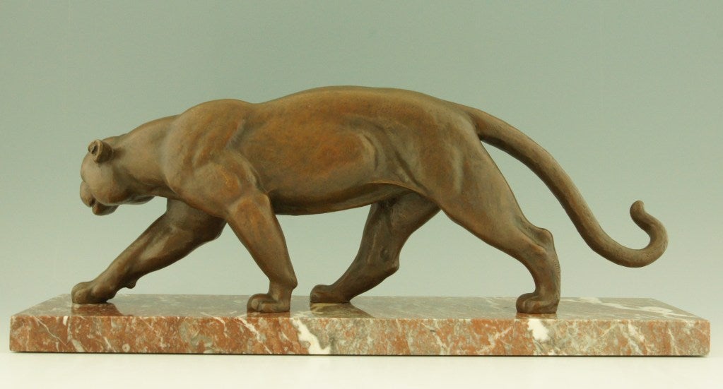 French Art Deco Bronze Walking Panther By Alexandre Ouline.
