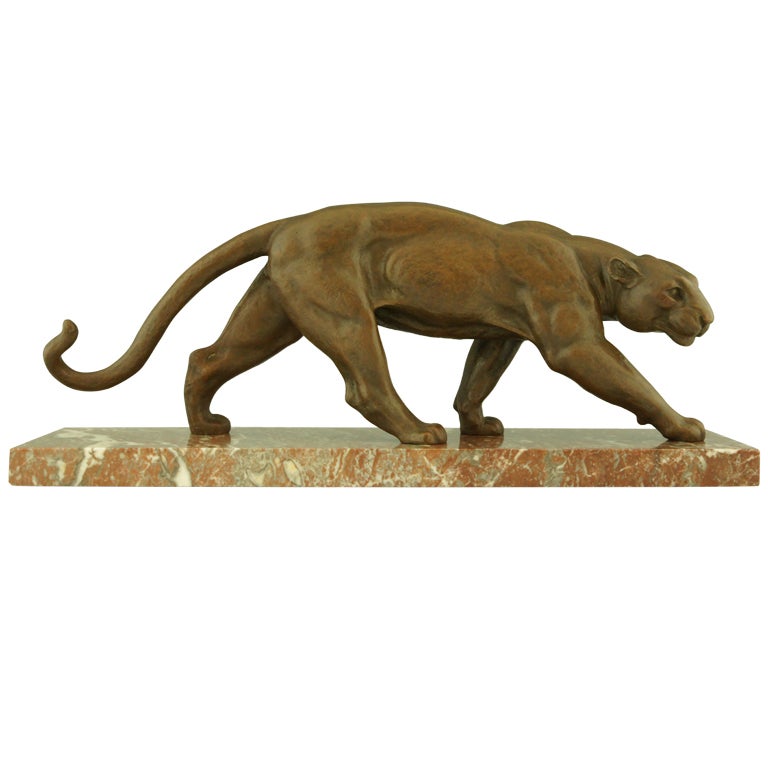Art Deco Bronze Walking Panther By Alexandre Ouline.