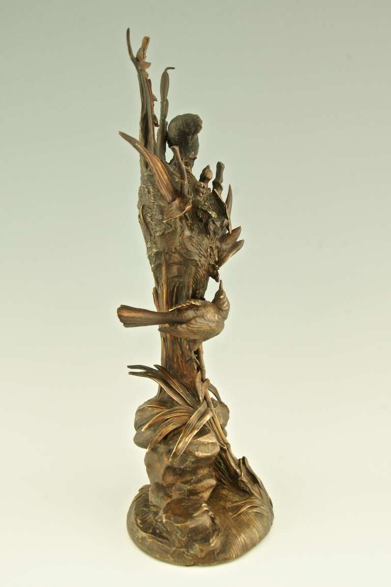 Romantic Antique Bronze Sculpture of Birds at a Nest by A. Arson