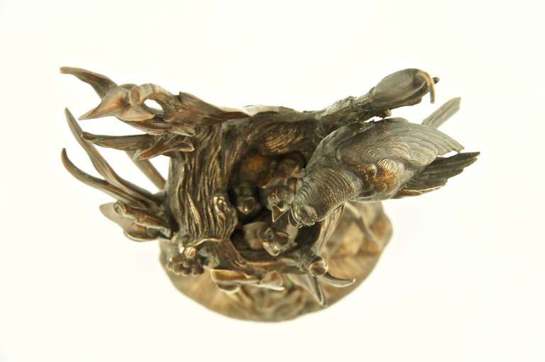 Antique Bronze Sculpture of Birds at a Nest by A. Arson In Good Condition In Antwerp, BE