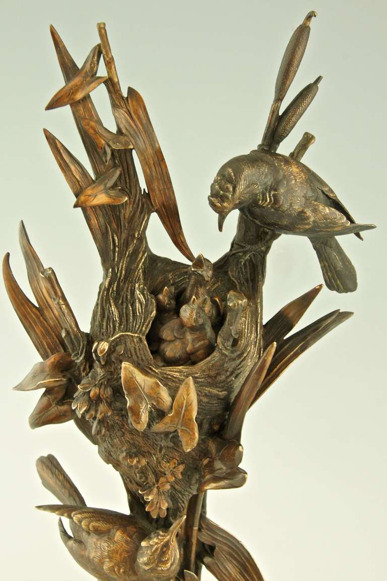 Antique Bronze Sculpture of Birds at a Nest by A. Arson 2