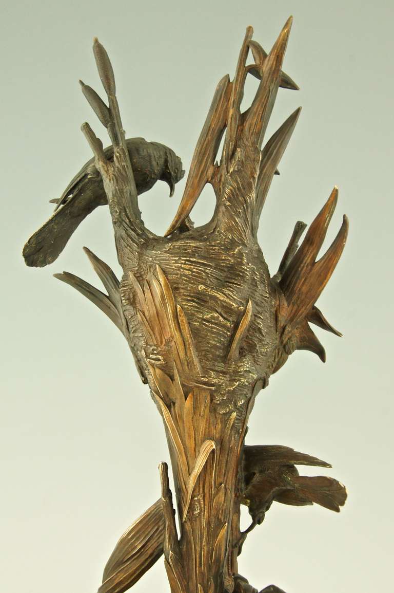 Antique Bronze Sculpture of Birds at a Nest by A. Arson 3