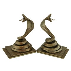 Pair of Art Deco Wrought Iron Cobra Bookends by Edgar Brandt